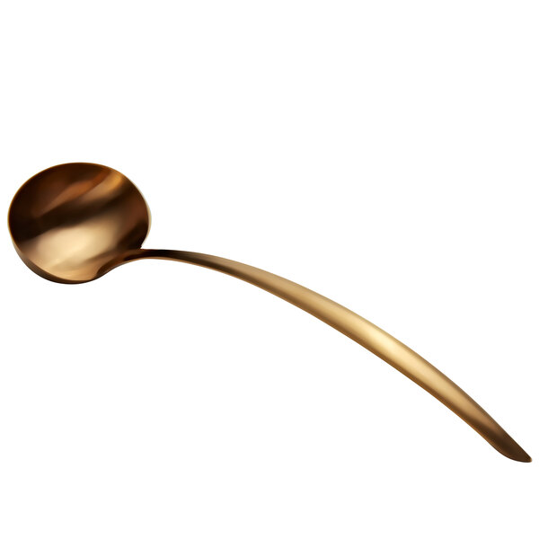 A Bon Chef stainless steel serving ladle with a gold matte finish and a hollow cool handle.