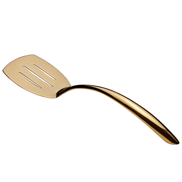 A Bon Chef gold stainless steel slotted serving turner with a hollow handle.