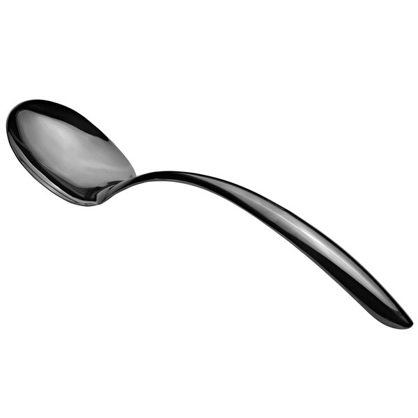 A Bon Chef stainless steel serving spoon with a black hollow long handle.