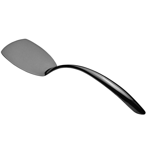 A black stainless steel serving turner with a hollow handle.