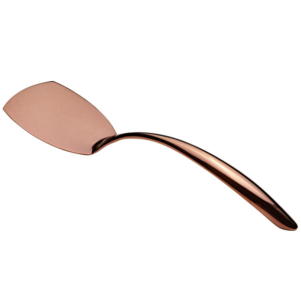 A close-up of a Bon Chef stainless steel turner with a rose gold handle.