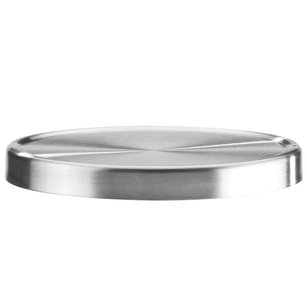 A stainless steel Cal-Mil large mixology jar lid with a cross pattern.