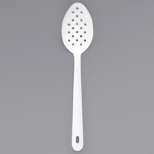 Crow Canyon Home S53WHT Pacifica 12" White Enamelware Slotted Spoon