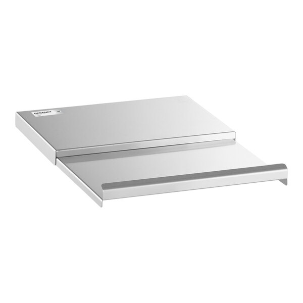 A rectangular stainless steel sliding lid with a handle, designed to fit over an underbar ice bin.
