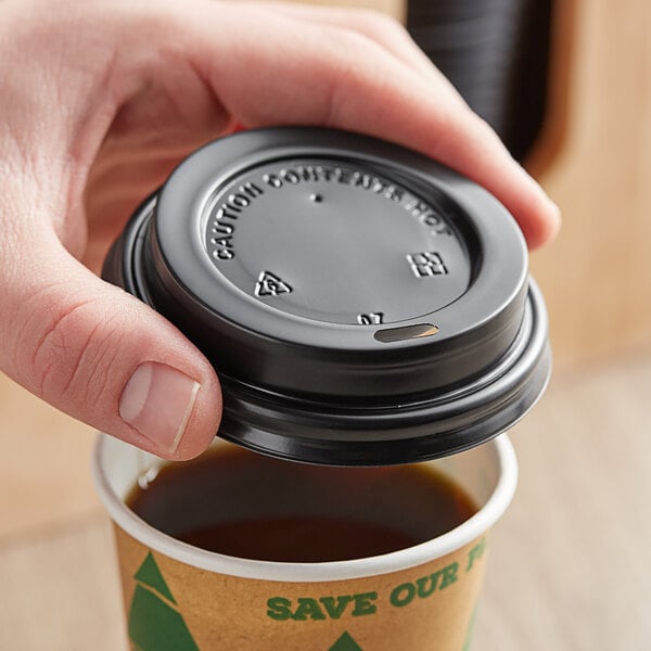 Choice 8 oz. Tall Black Hot Paper Cup Travel Lid - 1000/Case