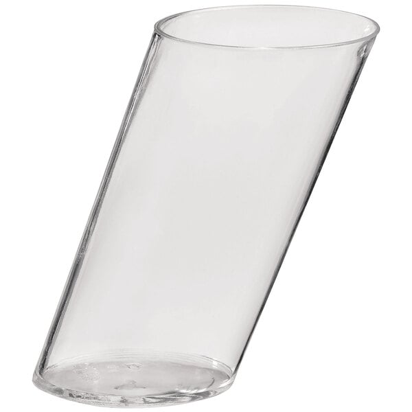 A clear plastic tube with a curved bottom.