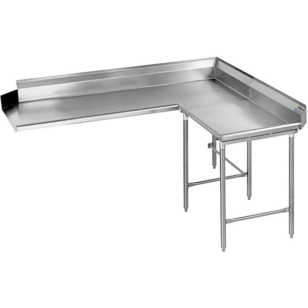 A stainless steel L-shape dishtable with a right side.