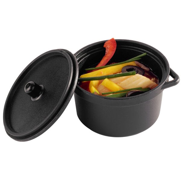 Black Polypropylene Mini Cooking Pot with Lid 3 oz & 2.8 inch - Set of 30 (1 CASE)