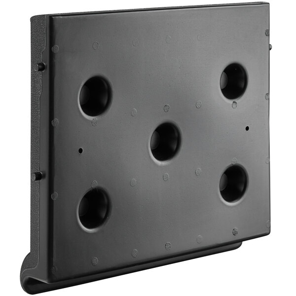 a black rectangular object with holes