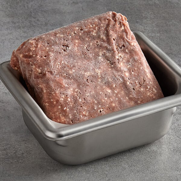 A square pan filled with Beyond Meat plant-based ground beef on a table.
