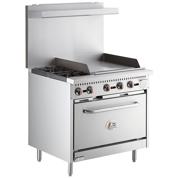 Cooking Performance Group S36-G24-N Natural Gas 2 Burner 36 inch Range with 24 inch Griddle and Standard Oven - 130,000 BTU