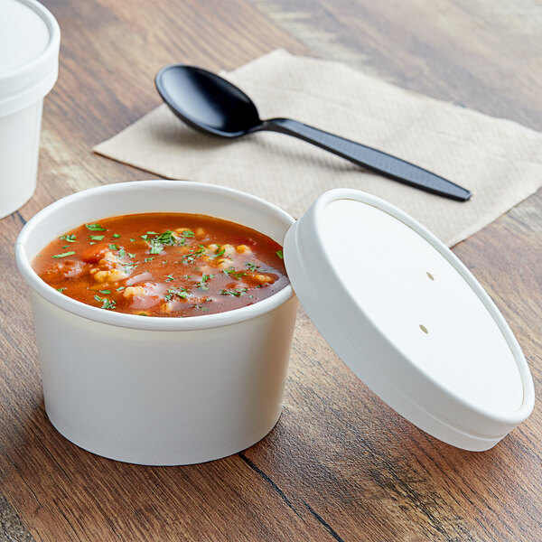 500 x 8oz Ingeo White Compostable Hot Cold Soup Container with Vented Paper Lid 