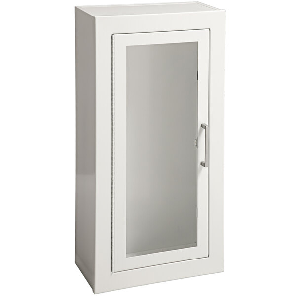A white cabinet with a full glass door.