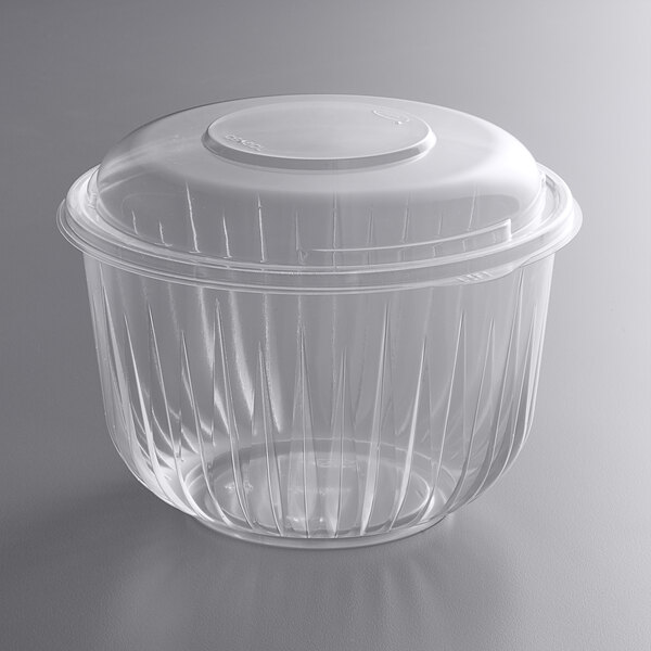 25 PACK] 64oz Clear Disposable Salad Bowls with Lids - Clear