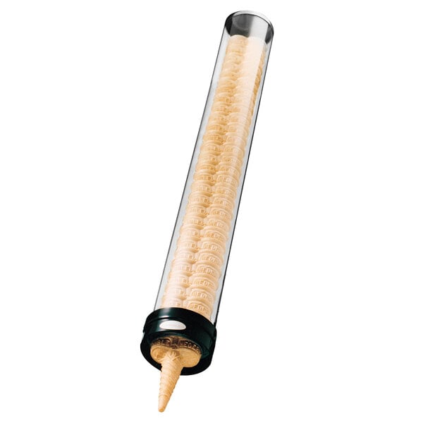 A white plastic tube with a brush on top for dispensing ice cream cones.