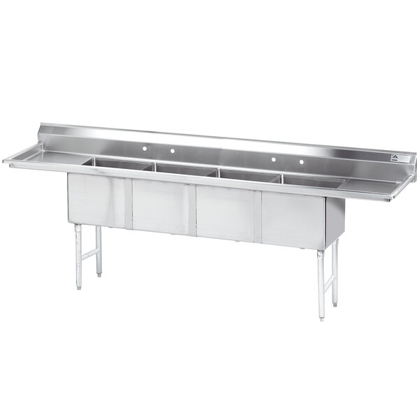 Advance Tabco FC-4-2424-24RL Four Compartment Pot Sink with Two Drainboards - 144"