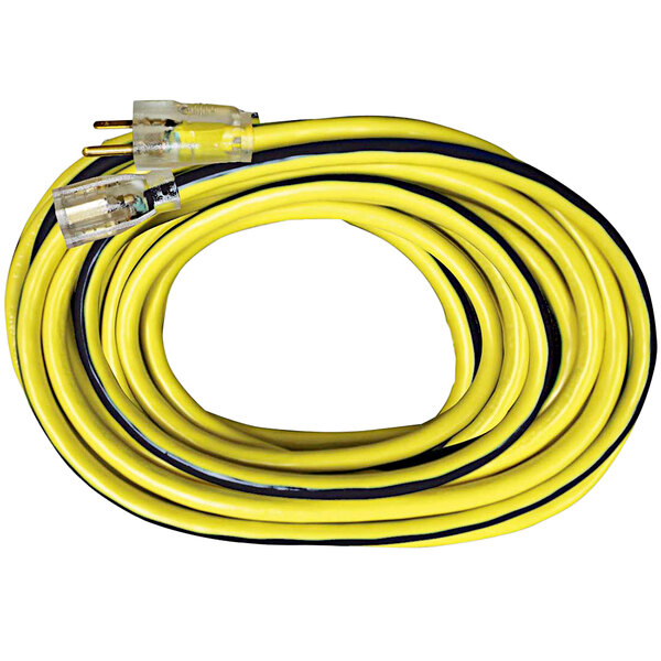 A close-up of a yellow and black Voltec 3-conductor electrical wire.