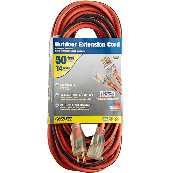 Voltec 0500342 50' Orange/Black 14/3 3Conductor SJTW Extension Cord
