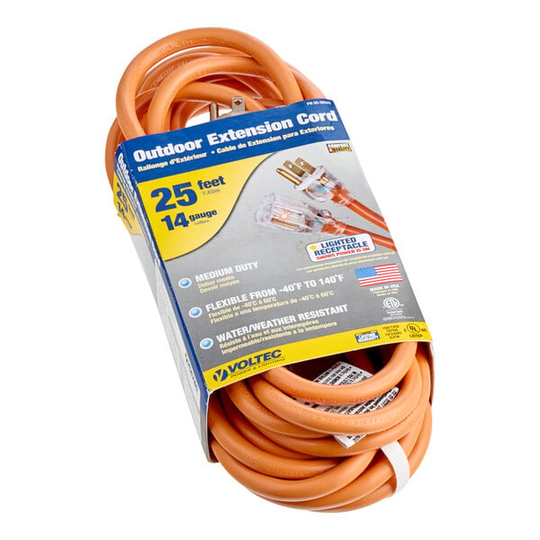 Voltec 05-00341 25' Orange 14/3 3-Conductor SJTW Extension Cord - 300V Voltec 05-00341 25' Orange 14/3 3-Conductor SJTW Extension Cord - 300V