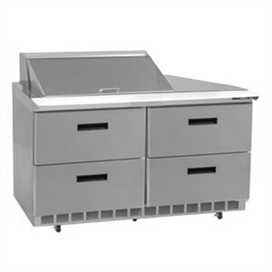 A stainless steel Delfield sandwich prep refrigerator with 4 drawers.