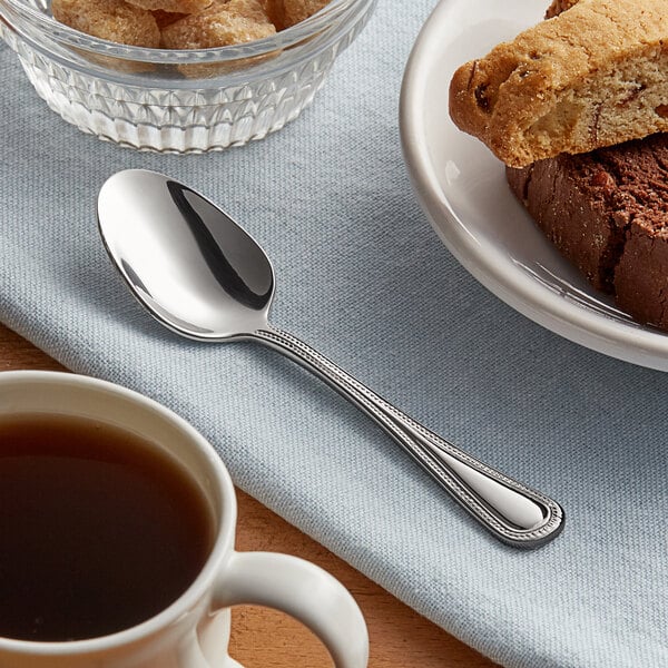 Acopa Lydia 4 1/4" 18/8 Stainless Steel Extra Heavy Weight Demitasse Spoon - 12/Case