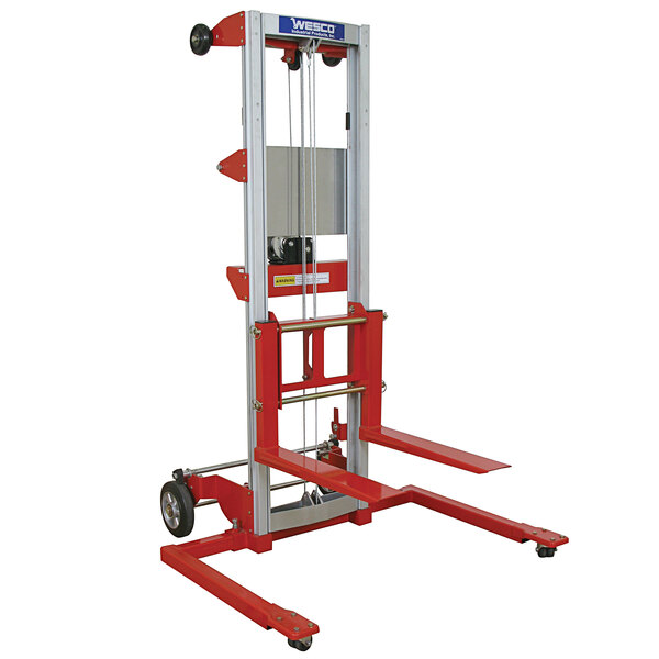 Wesco Industrial Products 273512 350 lb. Hand Winch Lift with 22 1/2" Forks, Adjustable Straddle Base and 142" Lift Height