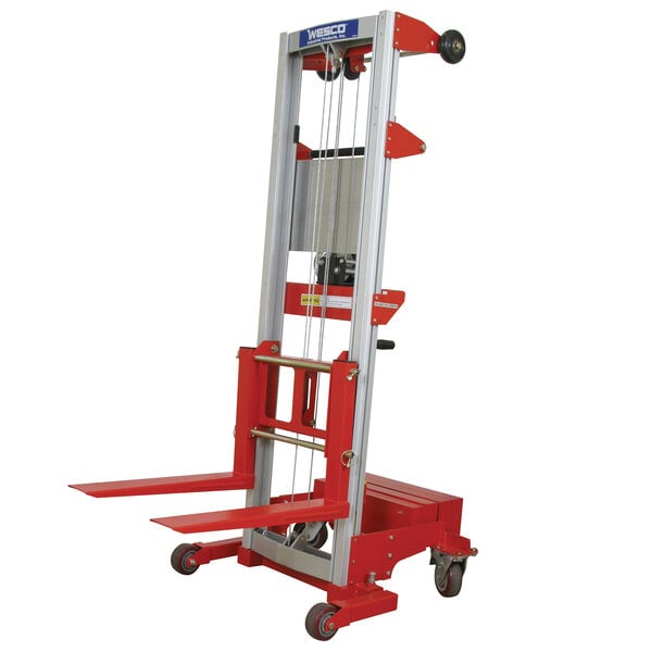Wesco Industrial Products 273517 500 lb. Counter-Balance Hand Winch Lift with 22 1/2" Forks, Straddle Base and 70" Lift Height