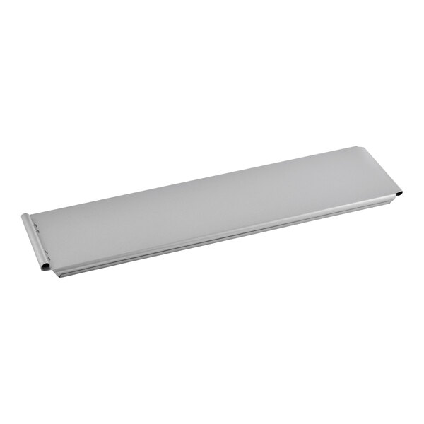 A rectangular glazed aluminized steel sliding cover designed for a 16-inch by 4-inch Pullman bread pan.