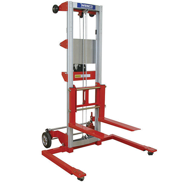 Wesco Industrial Products 273513 400 lb. Hand Winch Lift with 22 1/2" Forks, Adjustable Straddle Base and 120" Lift Height