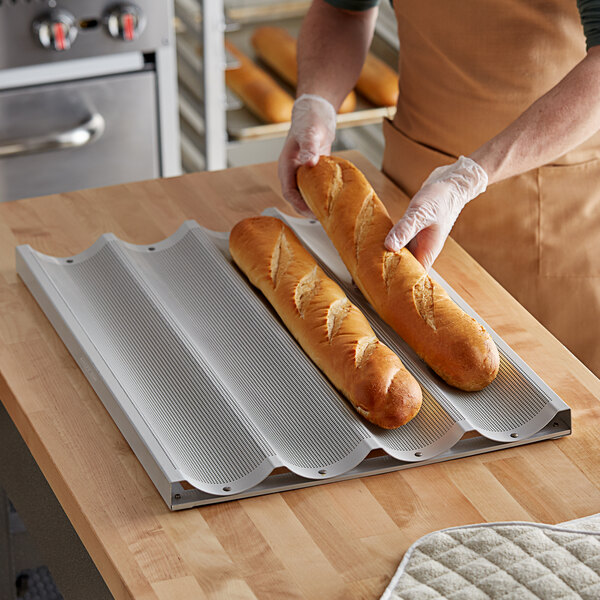 Baker's Mark 4 Loaf Glazed Aluminum Baguette / French Bread Pan - 26