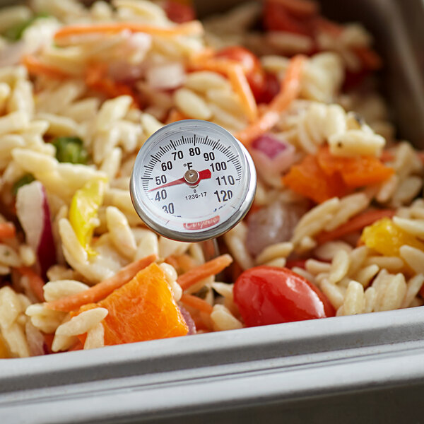 A Cooper-Atkins pocket probe thermometer in a bowl of food.