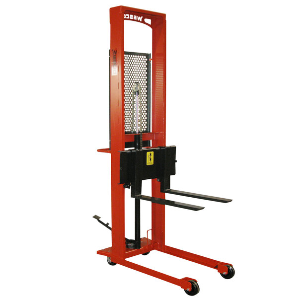 A red and black Wesco Industrial Products lift with 30" forks.