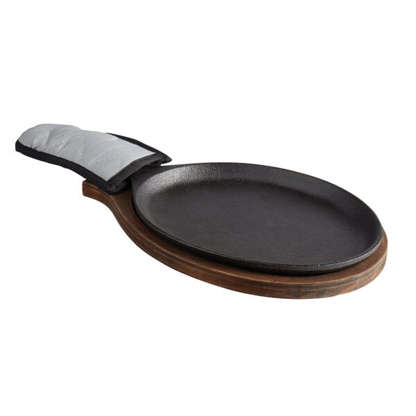 Solid Cast Iron Fajita Sizzler Skillet Pan Set