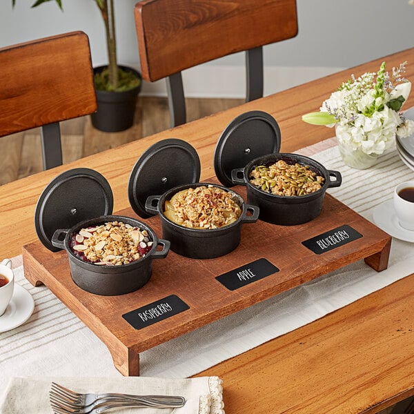 Sampler Platter w/ 3 Cast Iron Dishes & Rustic Display Stand