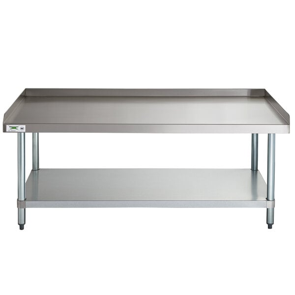 A Regency stainless steel equipment stand with a galvanized shelf.