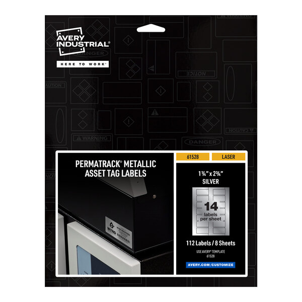 A package of silver and black Avery PermaTrack asset labels.