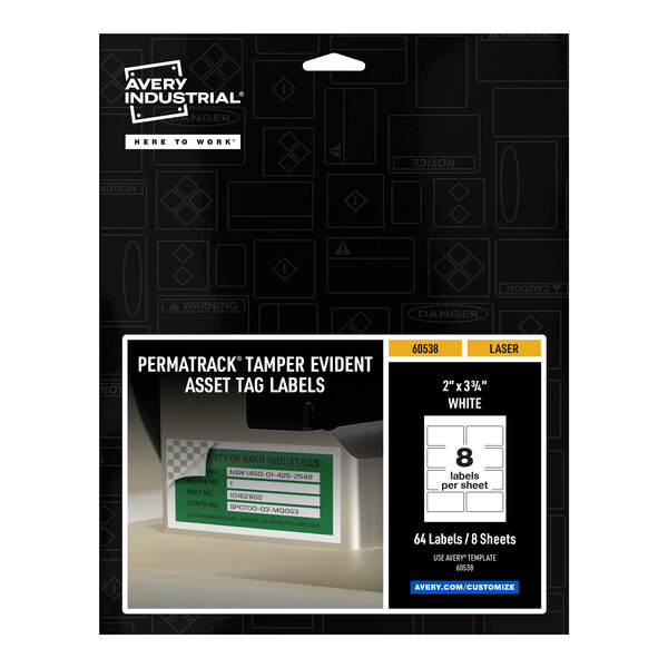 A package of Avery PermaTrack tamper-evident asset labels.