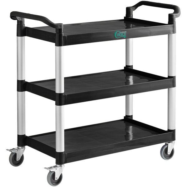 Choice Black Utility / Bussing Cart with Three Shelves - 32 x 16
