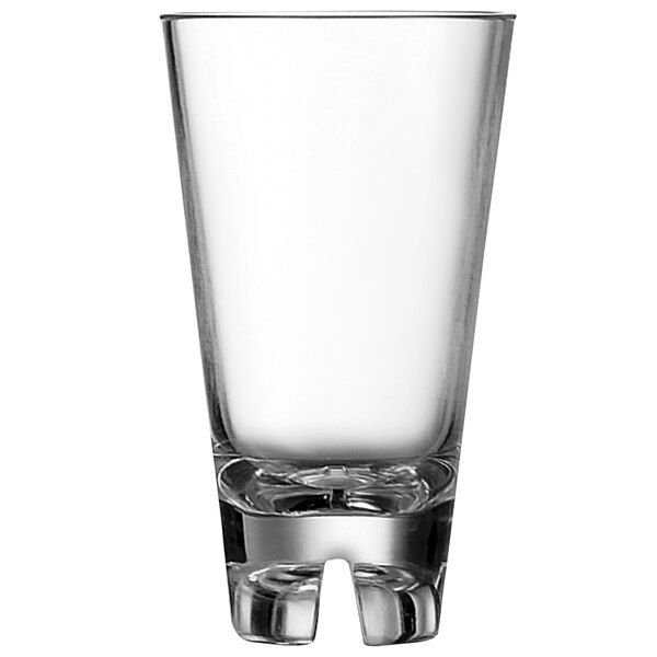 An Arcoroc SAN plastic shooter and dessert shot glass with a clear base and rim.