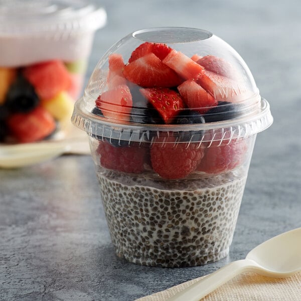 Fabri-Kal Greenware 12 oz. Compostable Clear Plastic Parfait Cup with 4 oz.  Insert and Dome Lid - 100/Pack