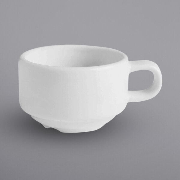 A white Corona by GET Enterprises Actualite espresso cup with a handle.