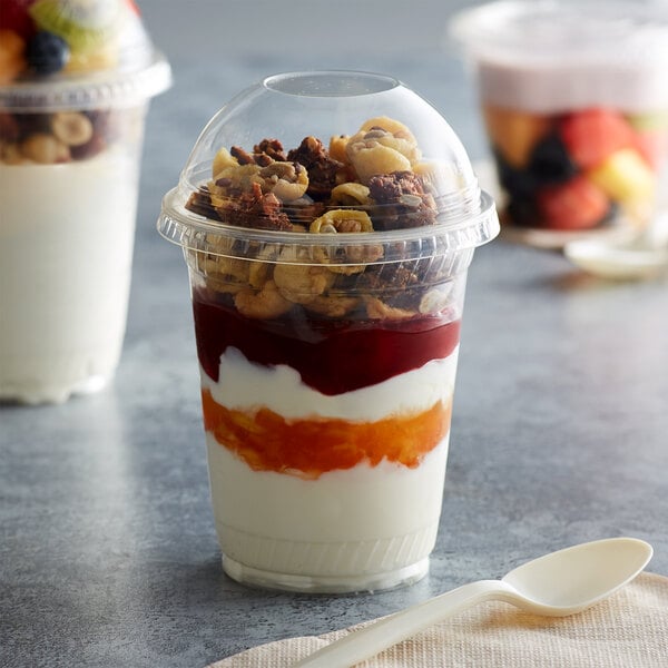 Fabri-Kal Greenware 12 oz. Compostable Clear Plastic Parfait Cup with 4 oz.  Insert and Dome Lid - 100/Pack
