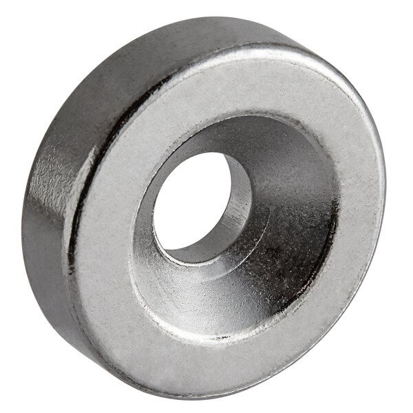 A round stainless steel washer with a hole in it.
