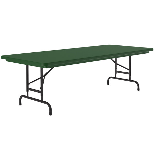 Correll Adjustable Height Folding Table, 30" x 60" Plastic, Green - Standard Legs - R-Series