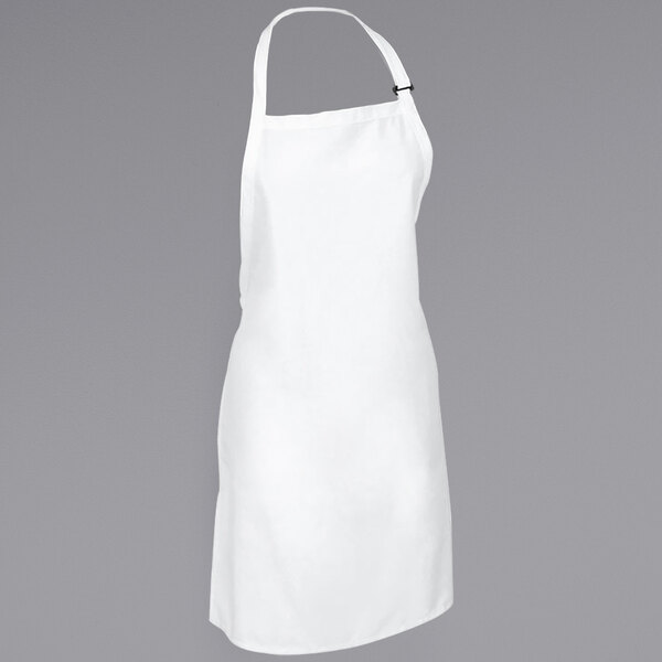 A white Mercer Culinary bib apron with a black strap.