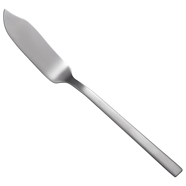 A Libbey Elexa Satin stainless steel butter knife with a long handle and silver blade.