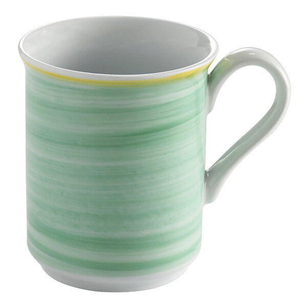 Corona by GET Enterprises PA1603606124 Calypso 11 oz. Green Porcelain Mug with Yellow Rim - 24/Case