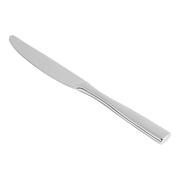 A Fortessa Lucca stainless steel dinner knife with a white background.