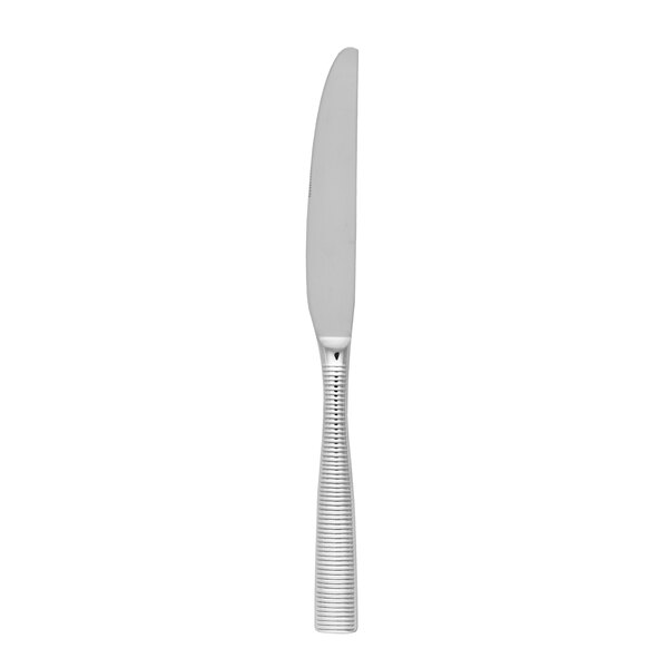 A Fortessa Ringo stainless steel knife with a silver handle.