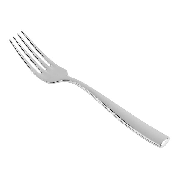 A Fortessa Lucca stainless steel salad/dessert fork with a silver handle.
